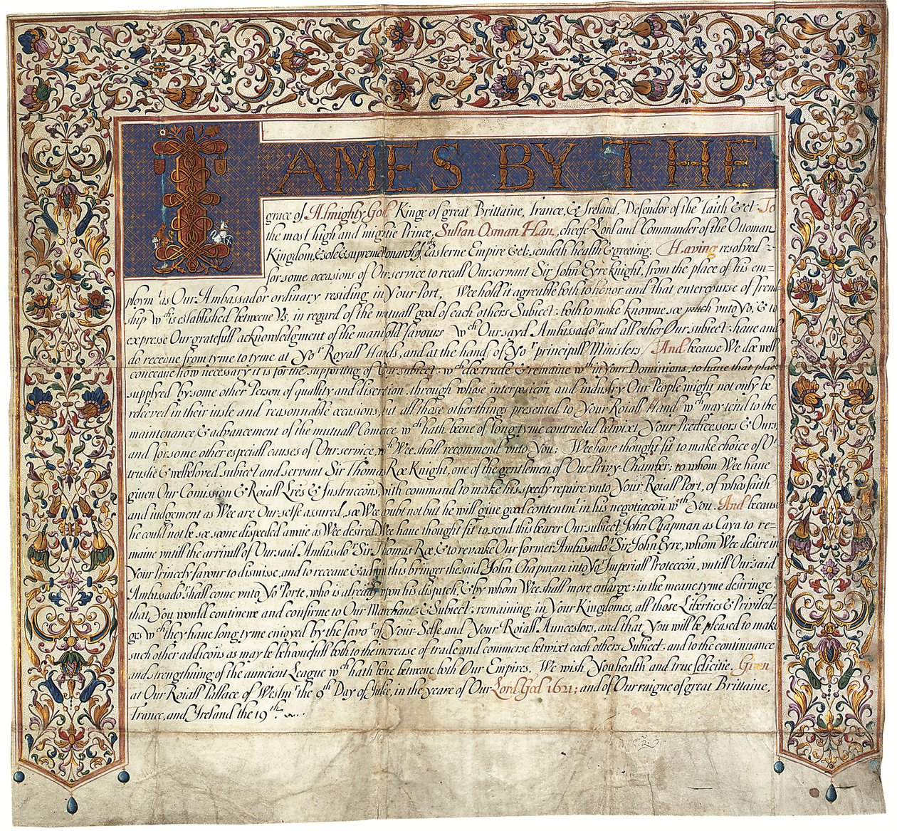Letter to Sultan Osman Han from King James VI & I by English School