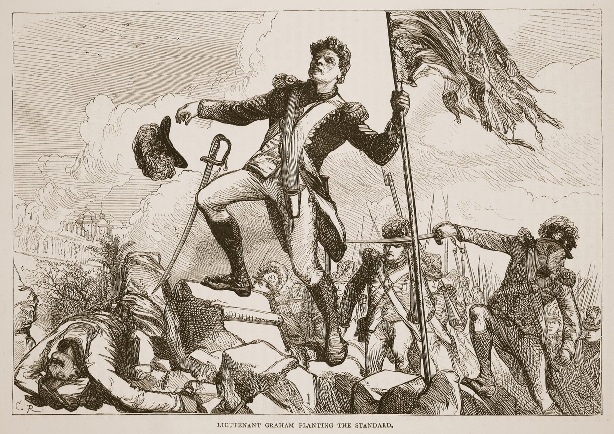 Lieutenant Graham Planting the Standard, Illustration from Cassell