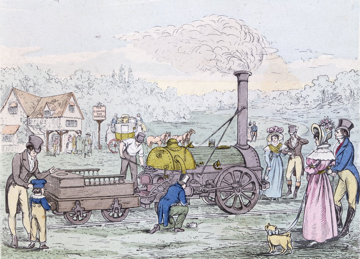 Locomotive Engine, the Rocket in 1830, built by George Stephenson