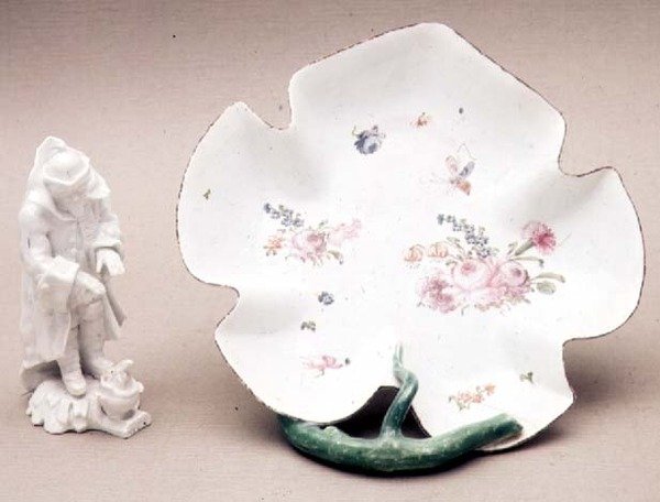 Longton Hall leaf dish, Trembly Rose, 1755, and figure of Winter, 1758 by English School