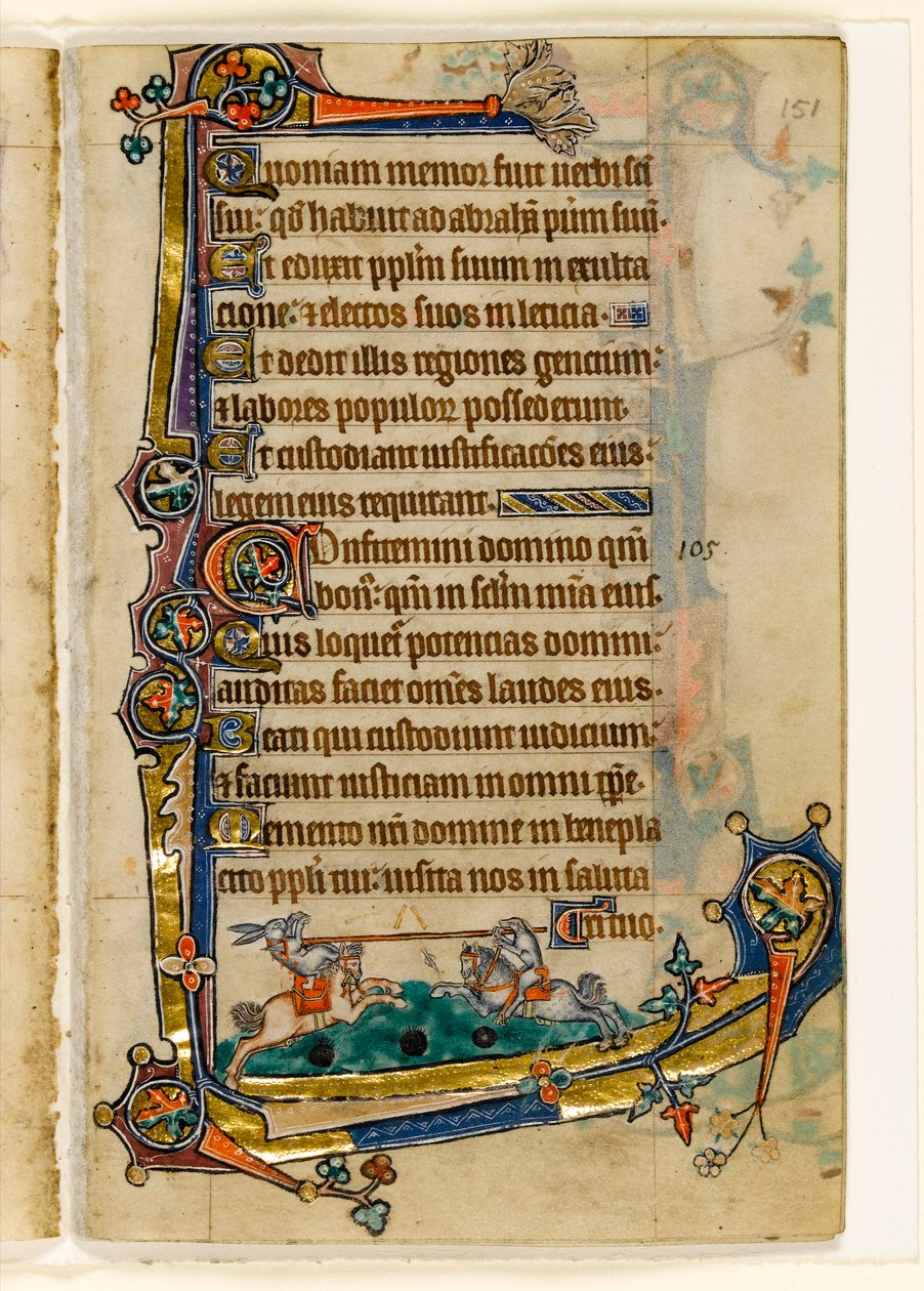 A Hound and Rabbit Jousting, Marginal Decoration from the Macclesfield Psalter, Use of Sarum, East Anglia (c.1330) by English School