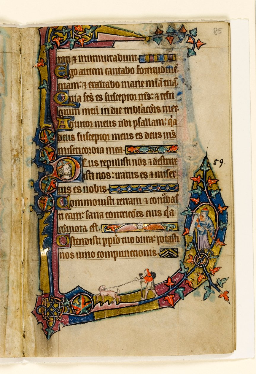 A Penitant with Dog, Marginal Decoration from the Macclesfield Psalter, Use of Sarum, East Anglia (c.1330) by English School