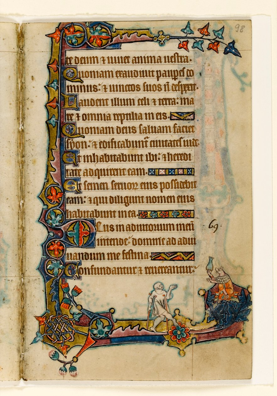A Beggar and a Wealthy Pig (?), Marginal Decoration from the Macclesfield Psalter, Use of Sarum, East Anglia (c.1330) by English School