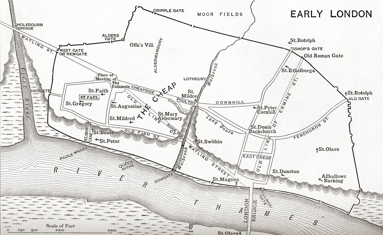 Map of London in the 11th Century by English School