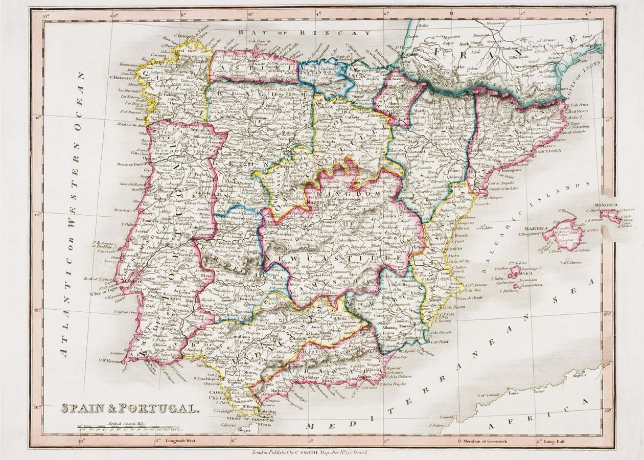 Map of Spain and Portugal by English School