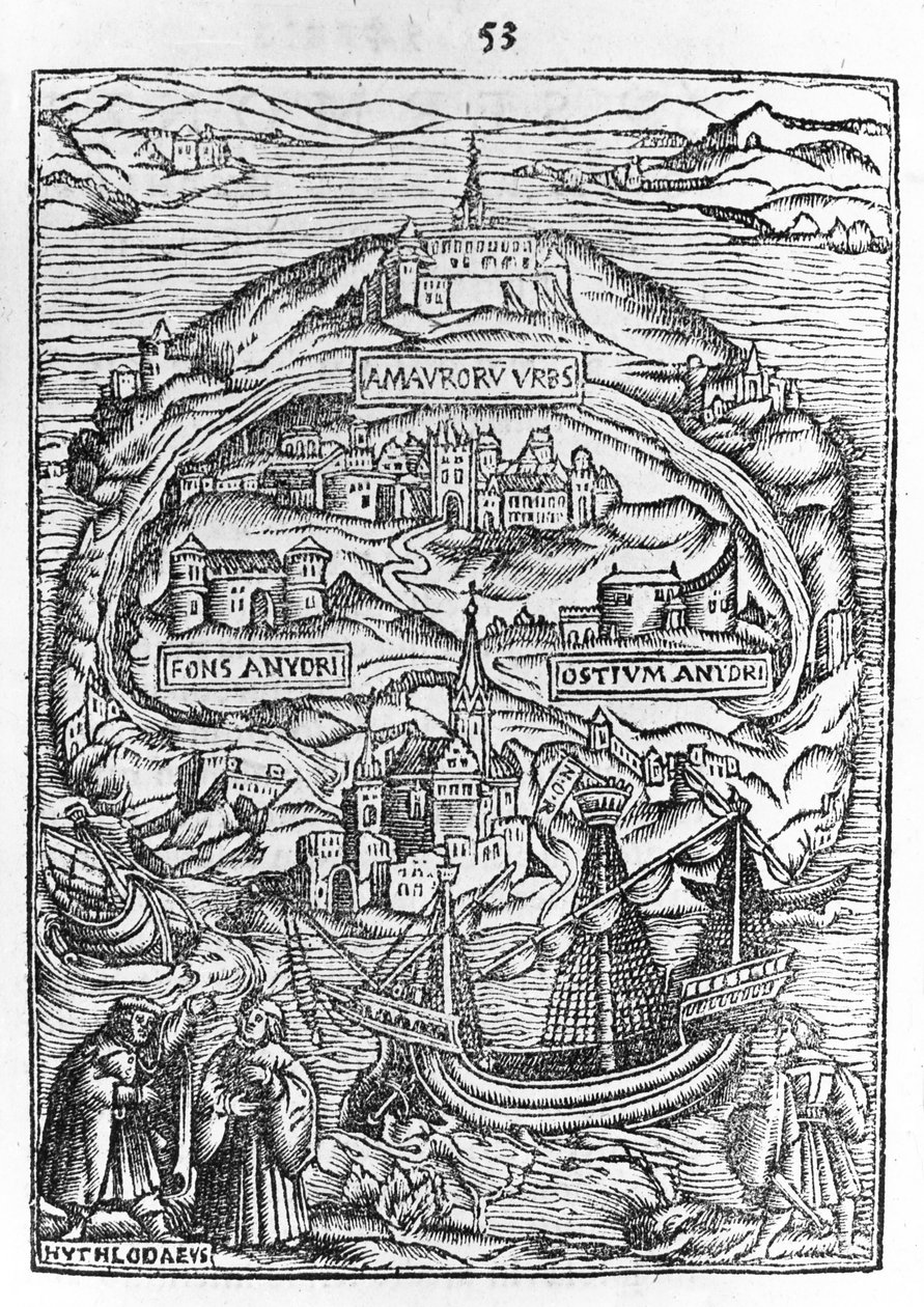 Map of the Island of Utopia, Book frontispiece, 1563 by English School