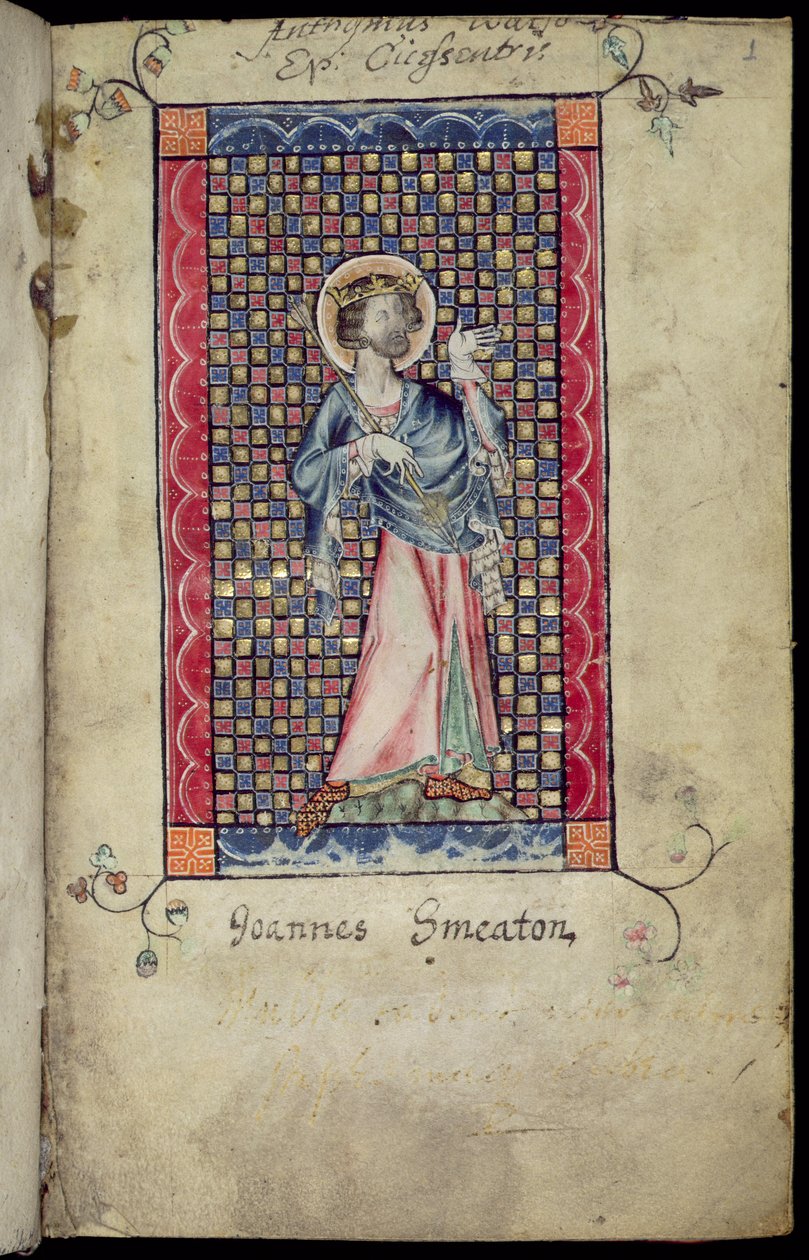 St. Edmund, miniature from the Macclesfield Psalter, Use of Sarum, East Anglia, c.1330 by English School