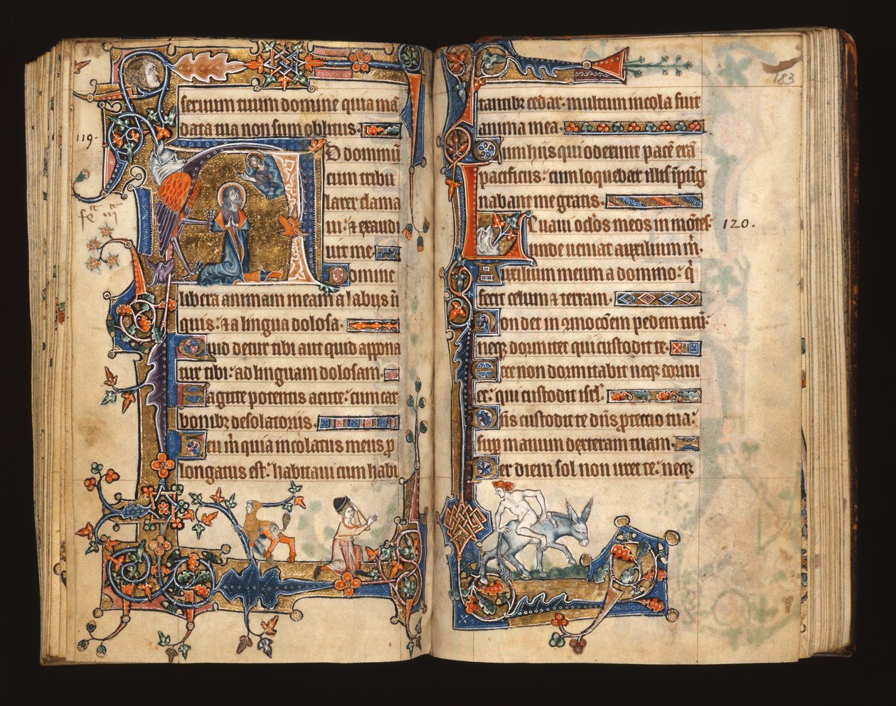 David praying, historiated initial from the Macclesfield Psalter, Use of Sarum, East Anglia, c.1330 by English School