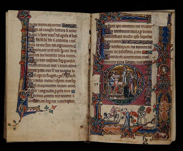 Saul sending Doeg to kill the Priests of Nob, historiated initial from the Macclesfield Psalter, Use of Sarum, East Anglia, c.1330 by English School