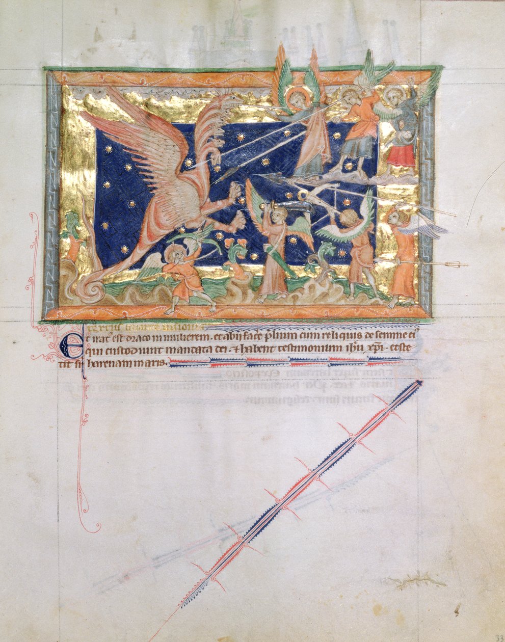 The Dragon Waging War with the Faithful, from the Gulbenkian Apocalypse, c.1265-70 by English School