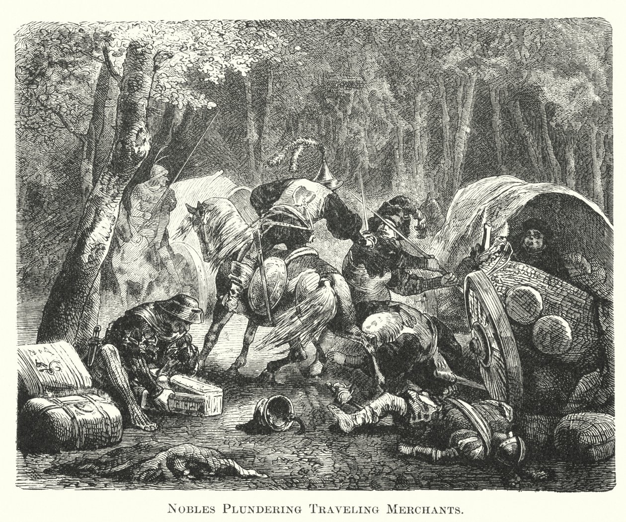 Nobles Plundering Traveling Merchants by English School