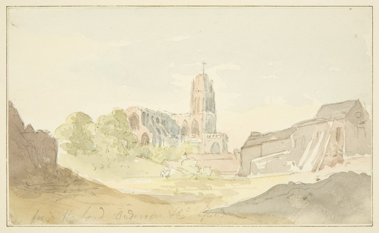 North-East view of St Mary Redcliffe from Harford Anderson Garden by English School