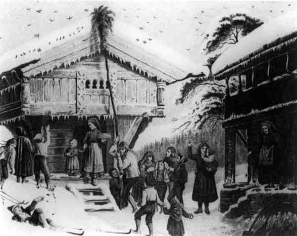 Norwegian Custom: Putting up Sheaves for the Birds by English School