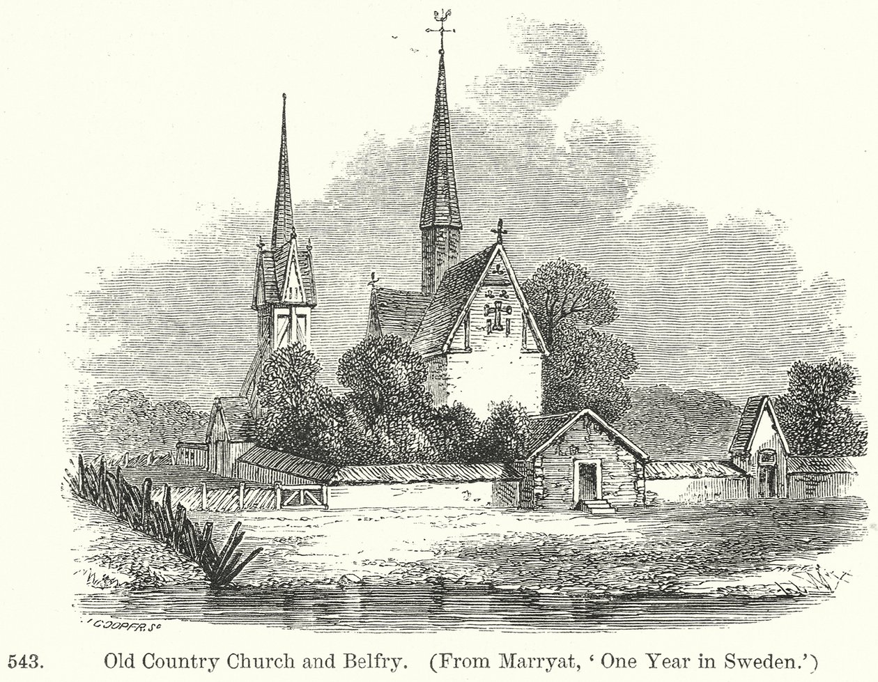 Old Country Church and Belfry by English School