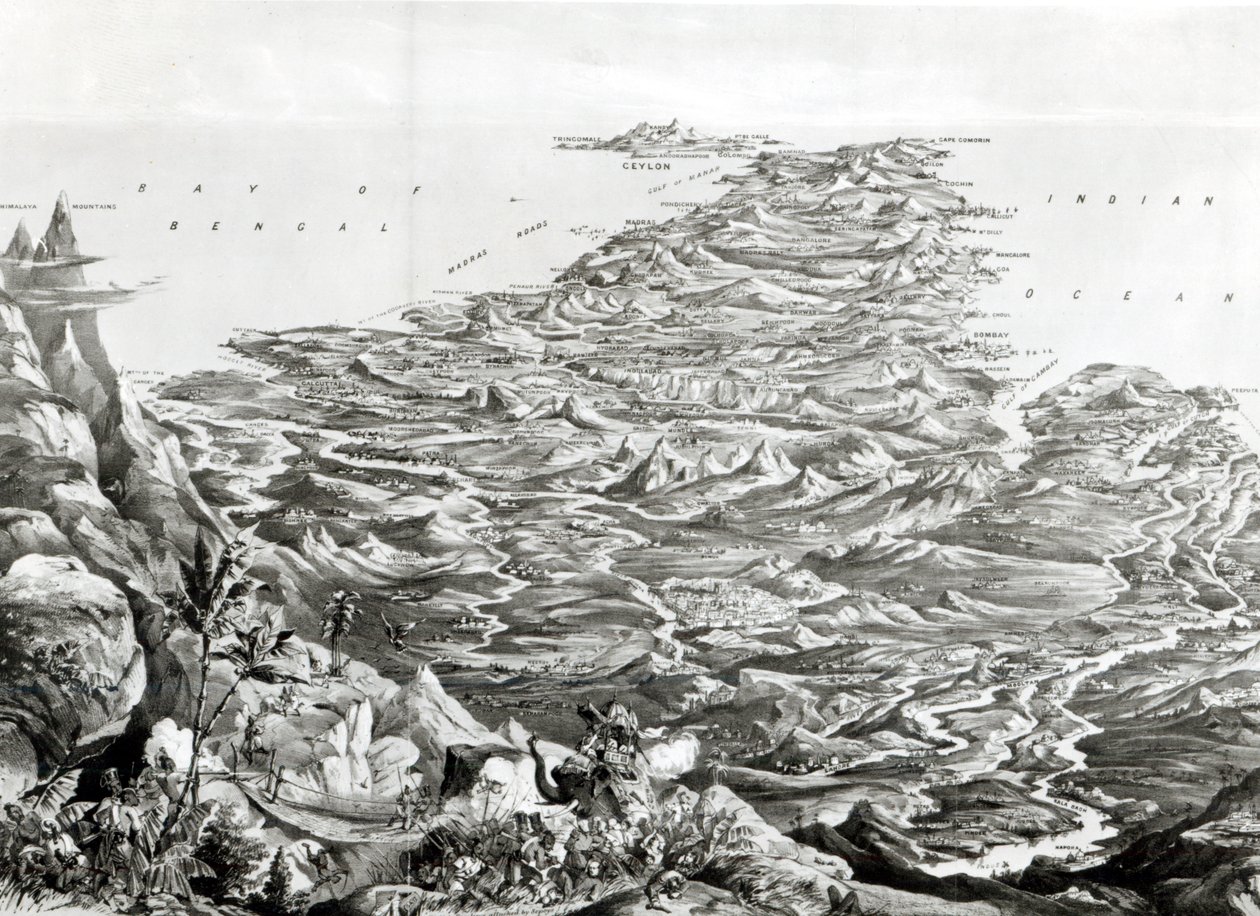 Panoramic view of India from the Himalaya Mountains, designed by T. Packer (1857) by English School