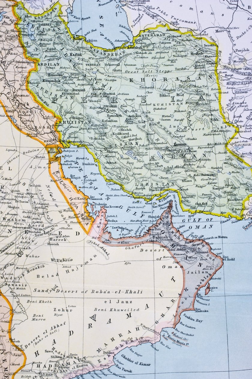 Partial Map of the Middle East Showing the Red Sea, Persian Gulf and Horn of Africa in the 1890s, from 