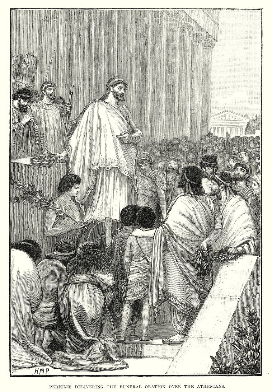 Pericles delivering the funeral oration over the Athenians by English School