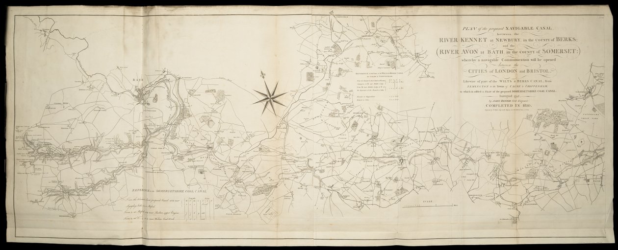 Plan of the proposed navigable canal between river Kennet at Newbury in Berks and river Avon in Somerset: whereby a navigable communication will be opened between London and Bristol [also] Wilts & Berks & Somerset Coal Canals, surveyed by John Rennie by English School