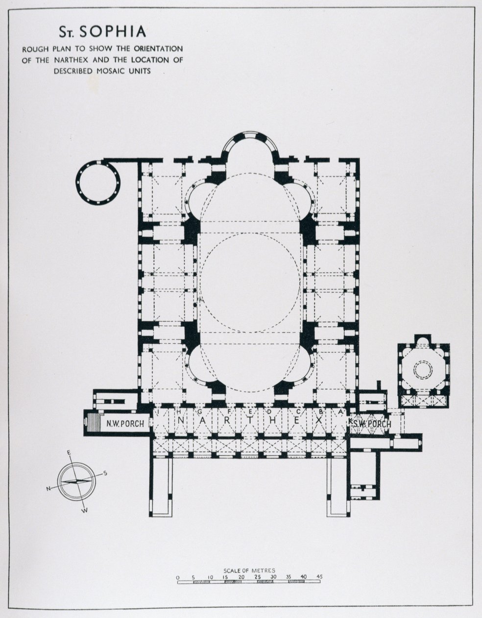 Plan to Show the Orientation of the Narthex and Described Mosaic Units, from The Mosaics of Haghia Sophia at Istanbul by Thomas Whittemore by English School