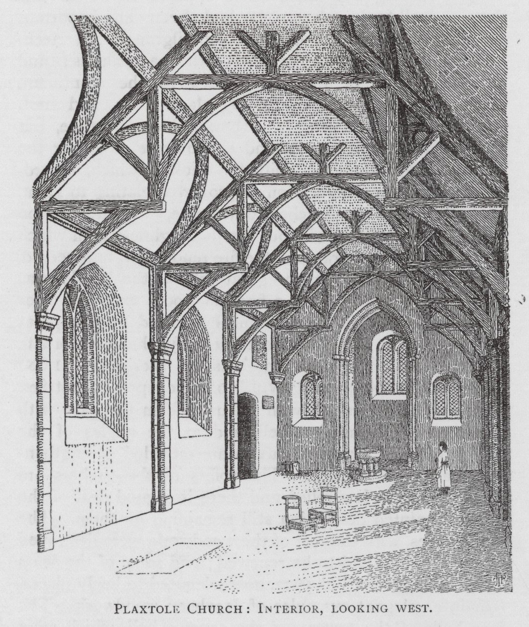 Plaxtole Church, Interior, Looking West by English School