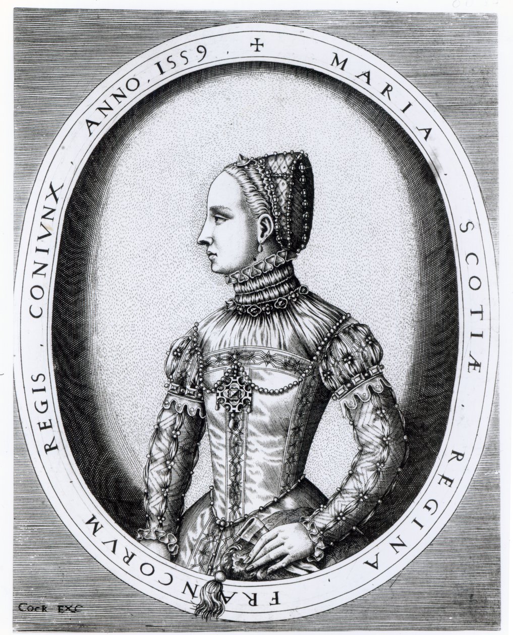 Portrait of Mary Queen of Scots engraved by Hieronymus Cock, 1559 by English School