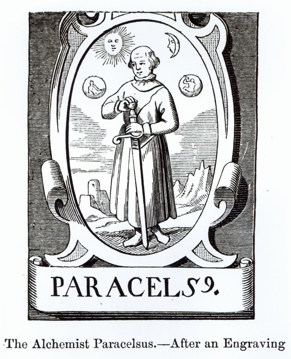 Portrait of Paracelsus (Philippus Aureolus Theophrastus), illustration from Science and Literature in the Middle Ages and the Renaissance, written and engraved by Paul Lacroix, 1878 by English School
