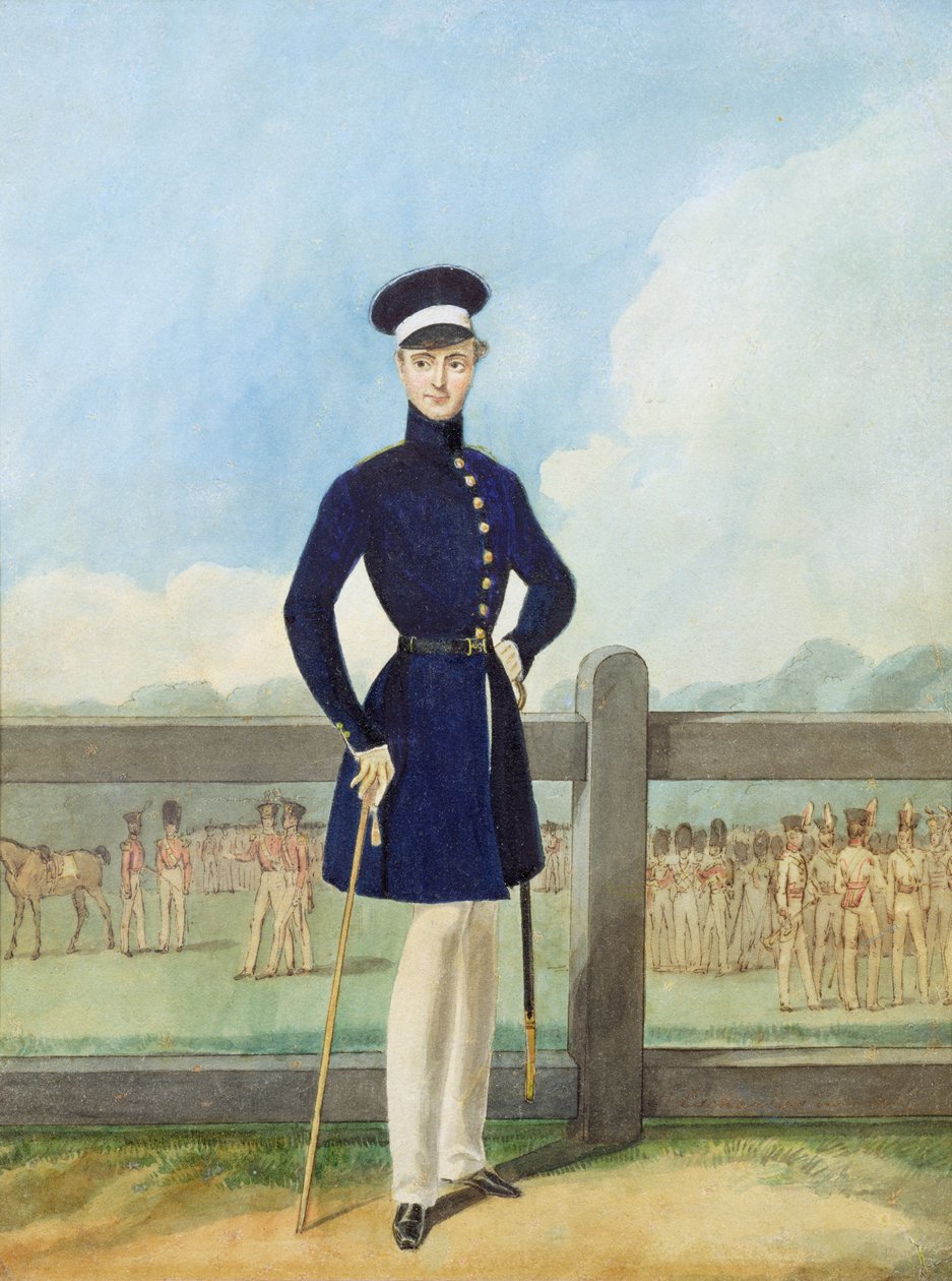 Portrait of a British Officer in undress frock coat and forage cap by English School