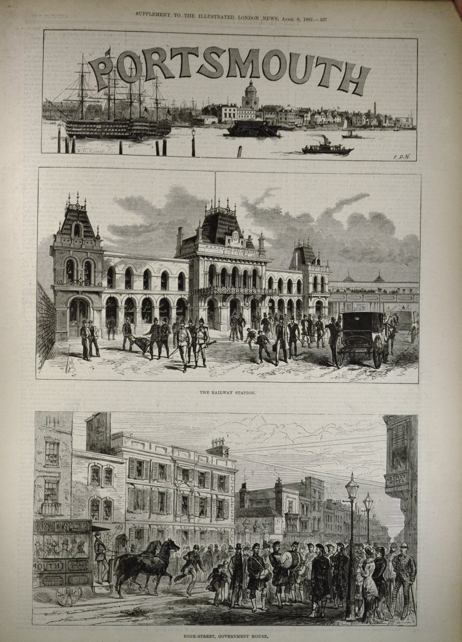 Portsmouth: The Railway Station and the High Street, Government House, from 