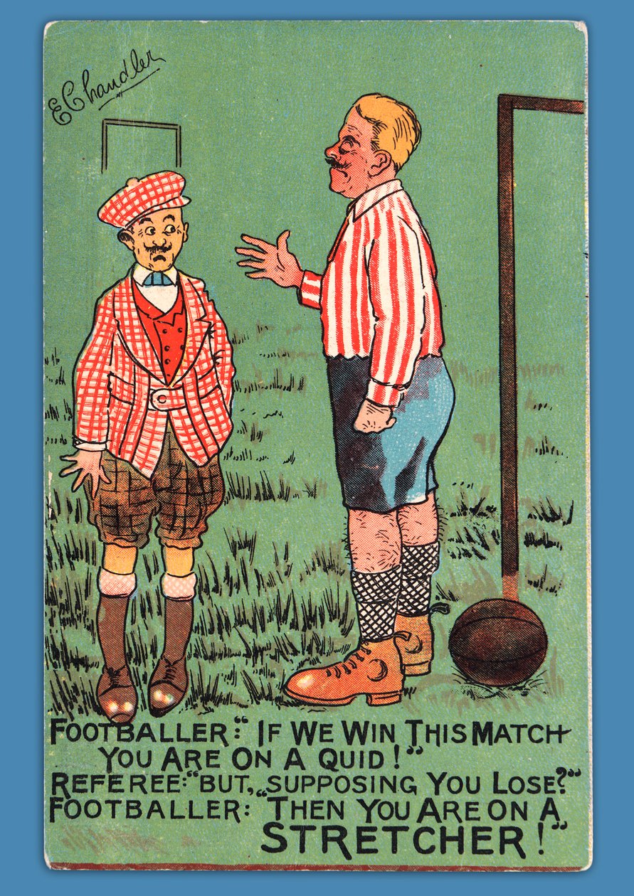 Postcard depicting a caricature of a Spanish footballer by English School