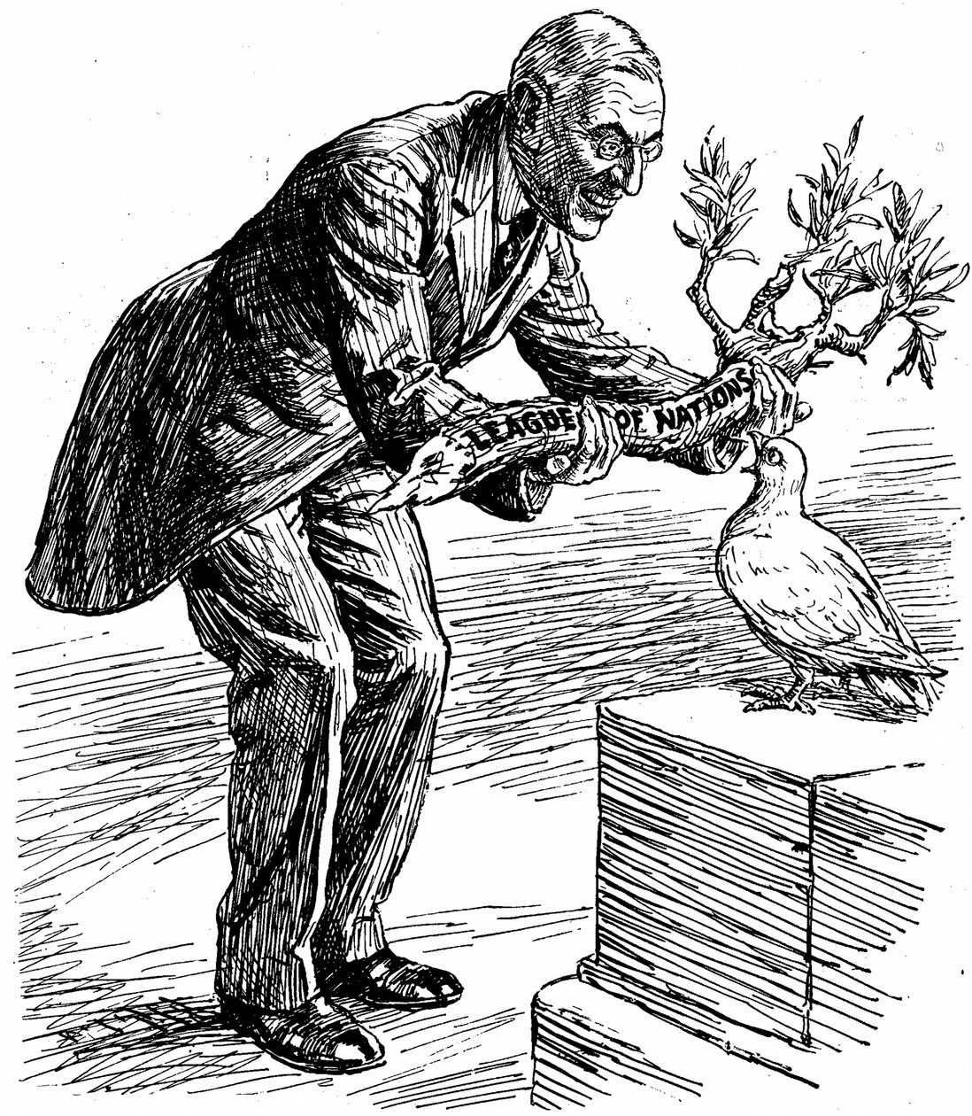 President Wilson Giving the Dove of Peace an Olive Branch Labelled 