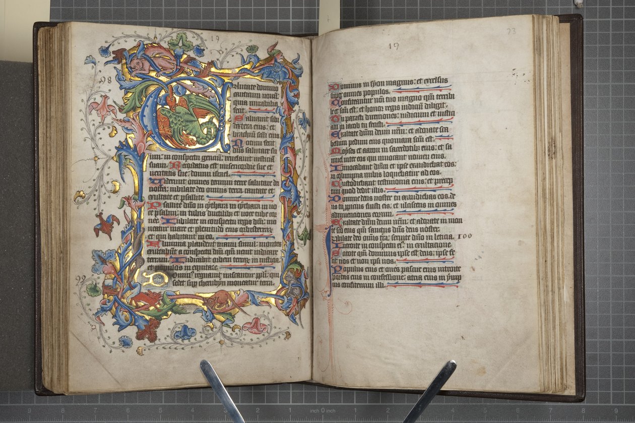 Psalter with Sarum Use Calendar, Fol 72 verso fol 73 recto, c.1425-75 by English School