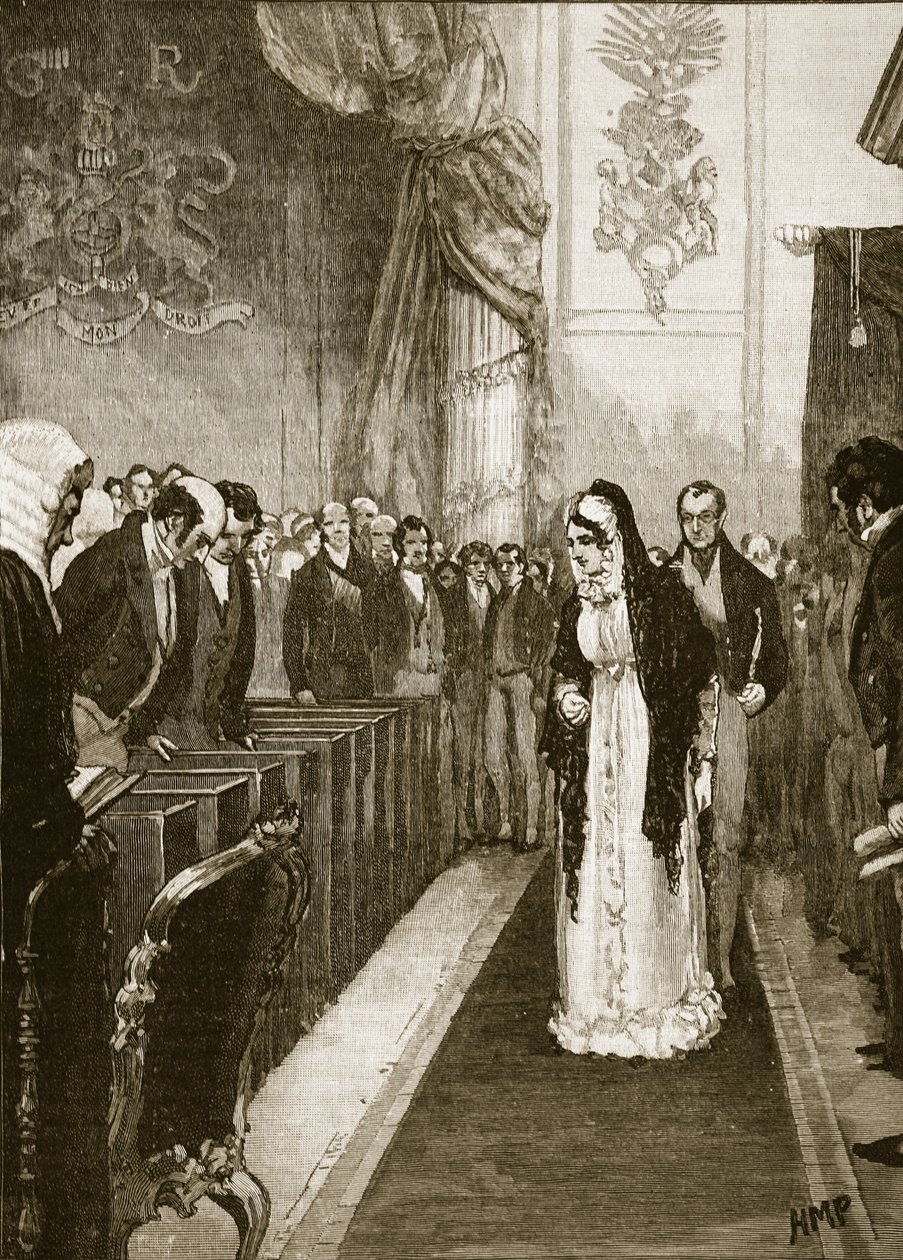 Queen Caroline entering the House of Lords, illustration from Cassell