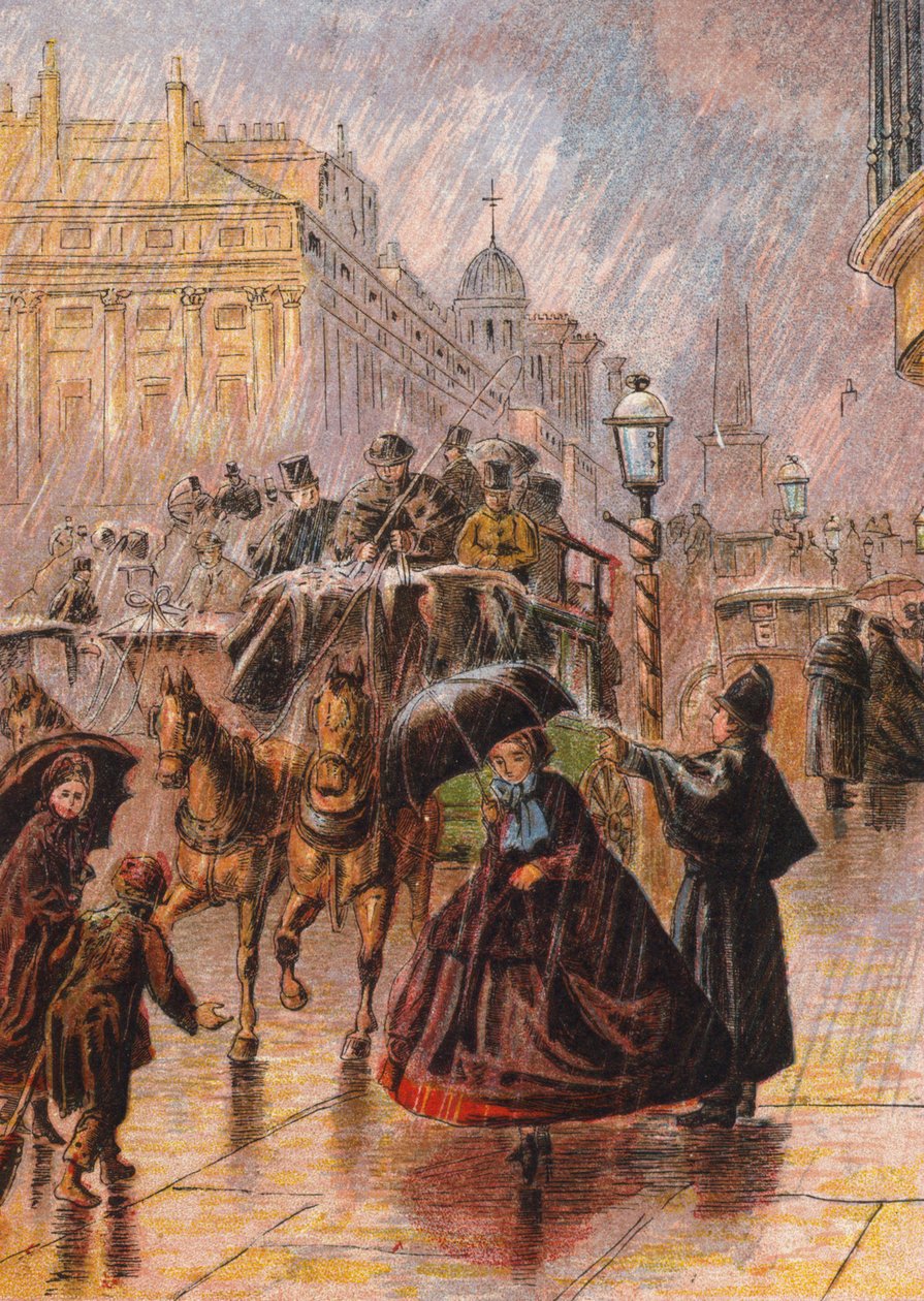 Rainy street scene by English School