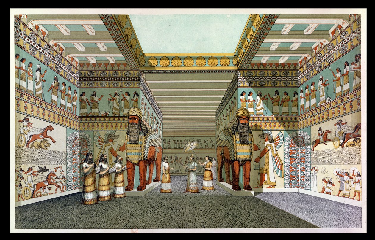 Reconstruction of the hall of an Assyrian palace, from Discoveries in the Ruins of Nineveh and Babylon by Austen Henry Layard by English School