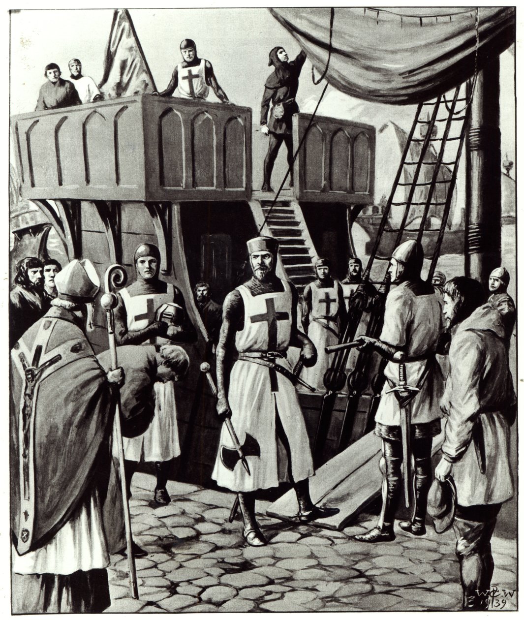 Richard I sets sail for the Holy Land, 1939 by English School