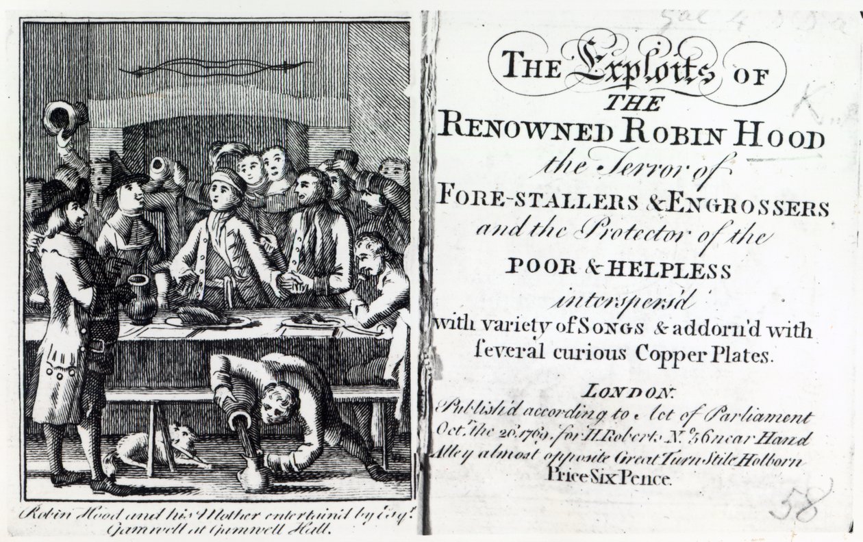 Robin Hood and his mother entertained by Esq Gamnell at Gamnell Hall, frontispiece to 