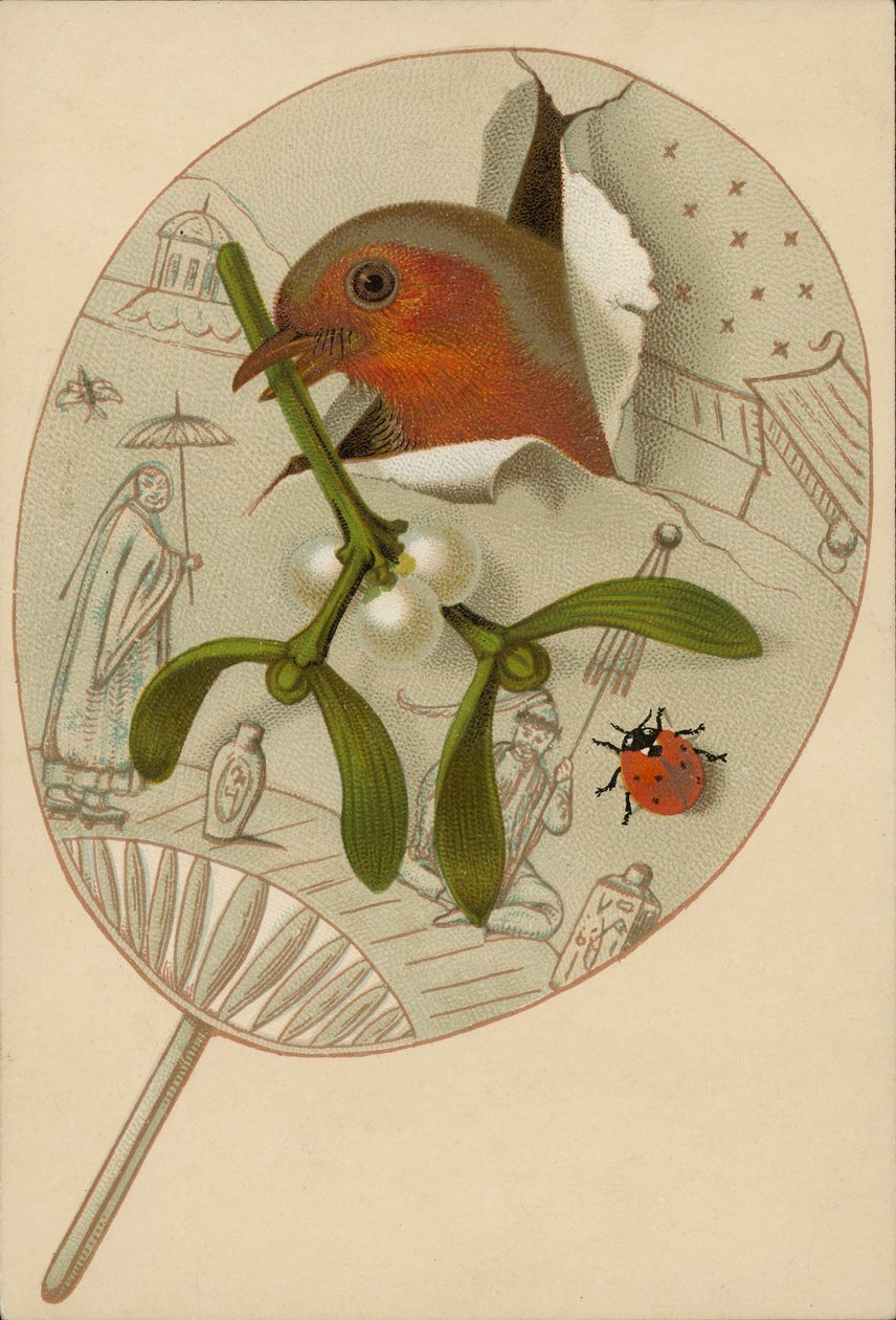 Robin and mistletoe by English School