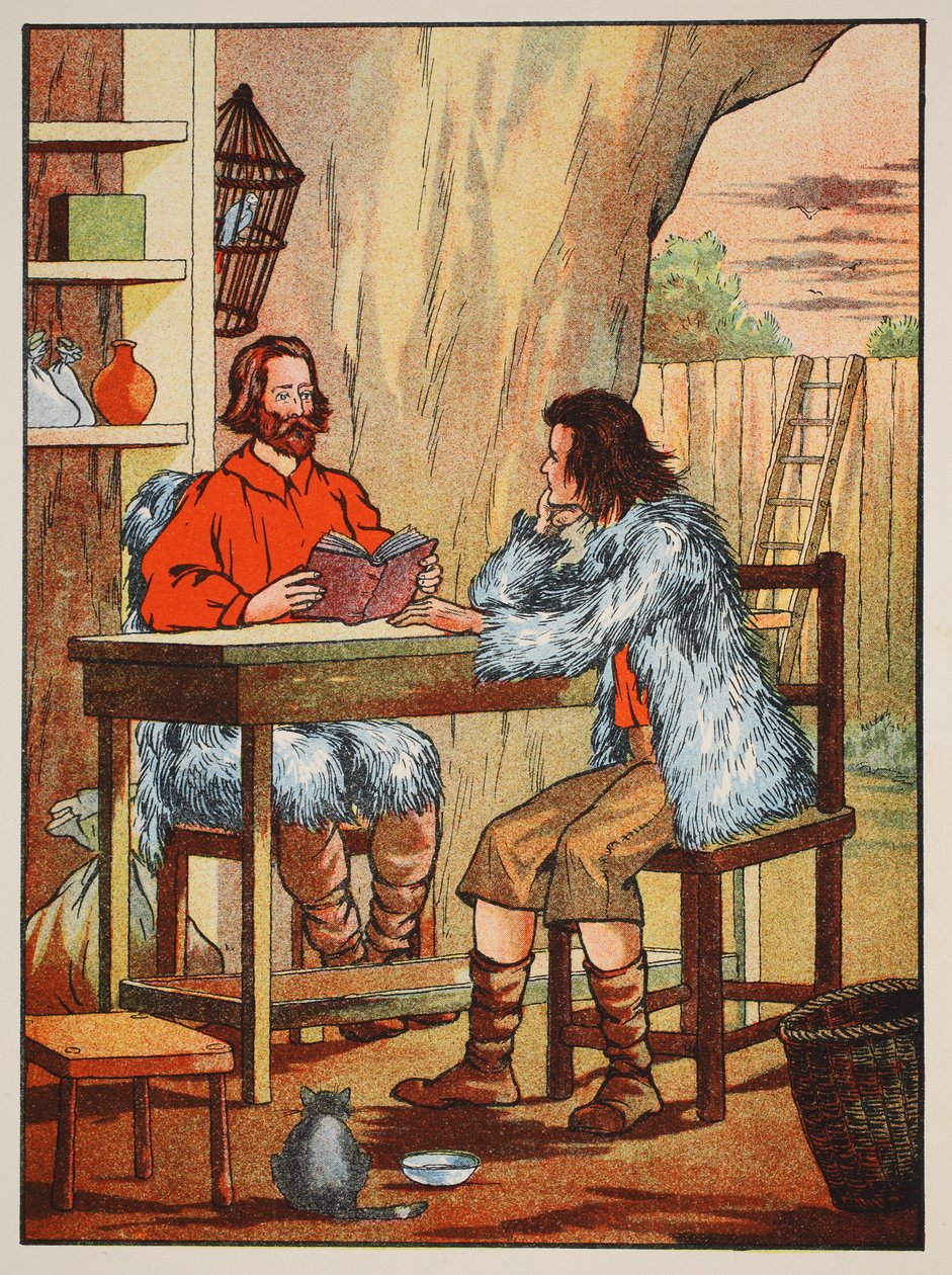 Robinson Crusoe and Friday by English School: Fine art print