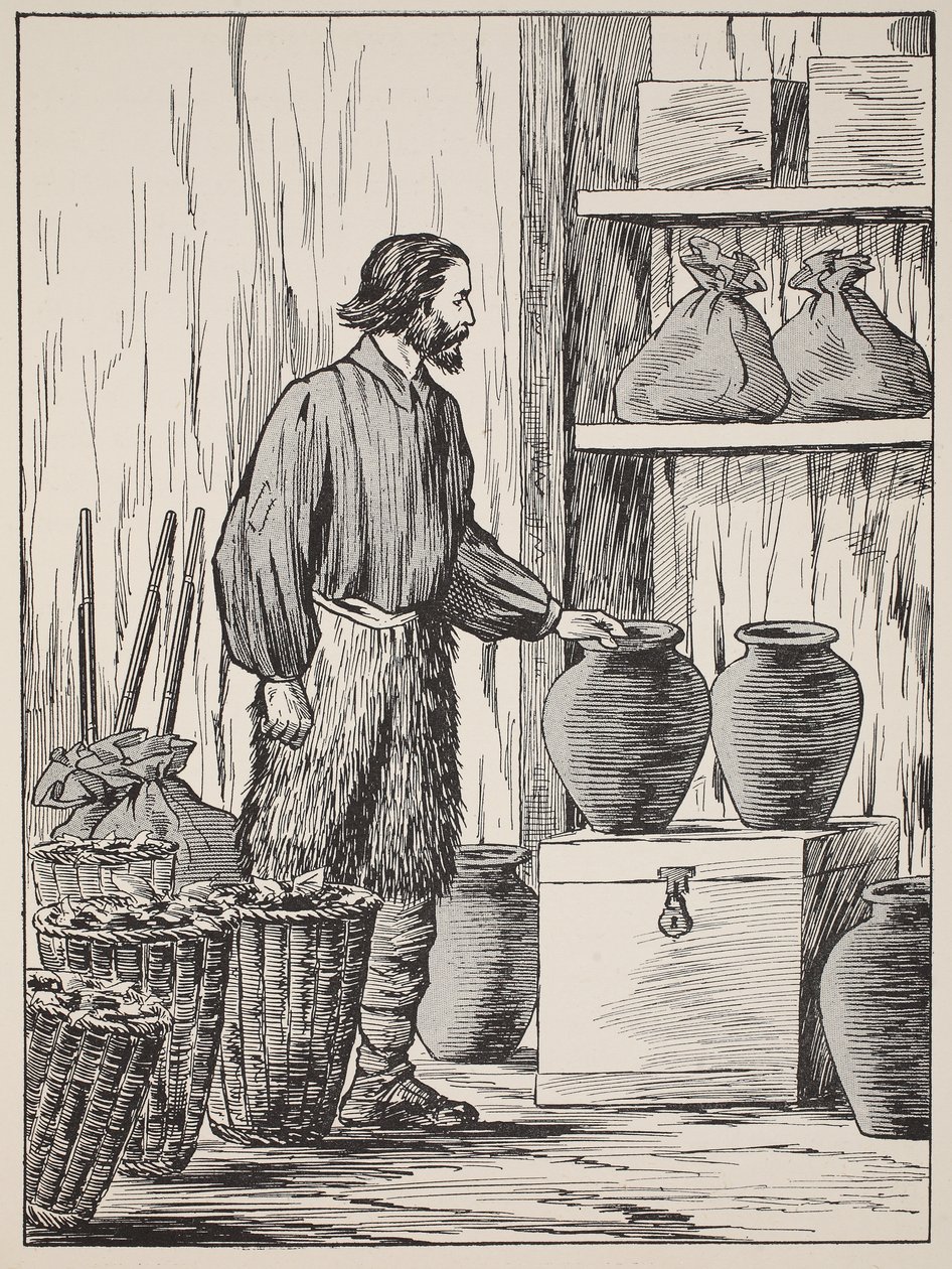 Robinson Crusoe in his storeroom by English School