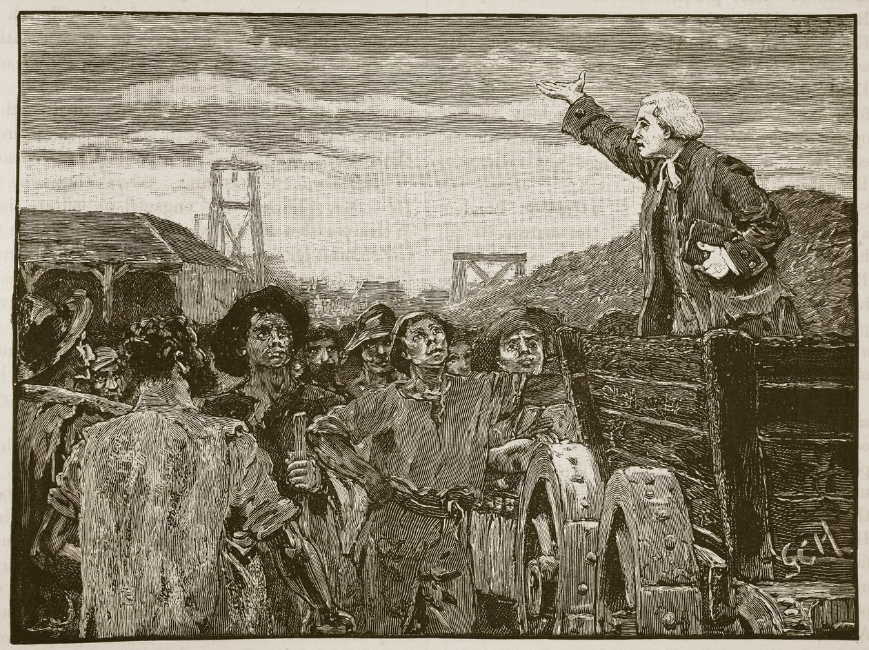 Rowland Hill preaching to the colliers of Kingswood, illustration from Cassell