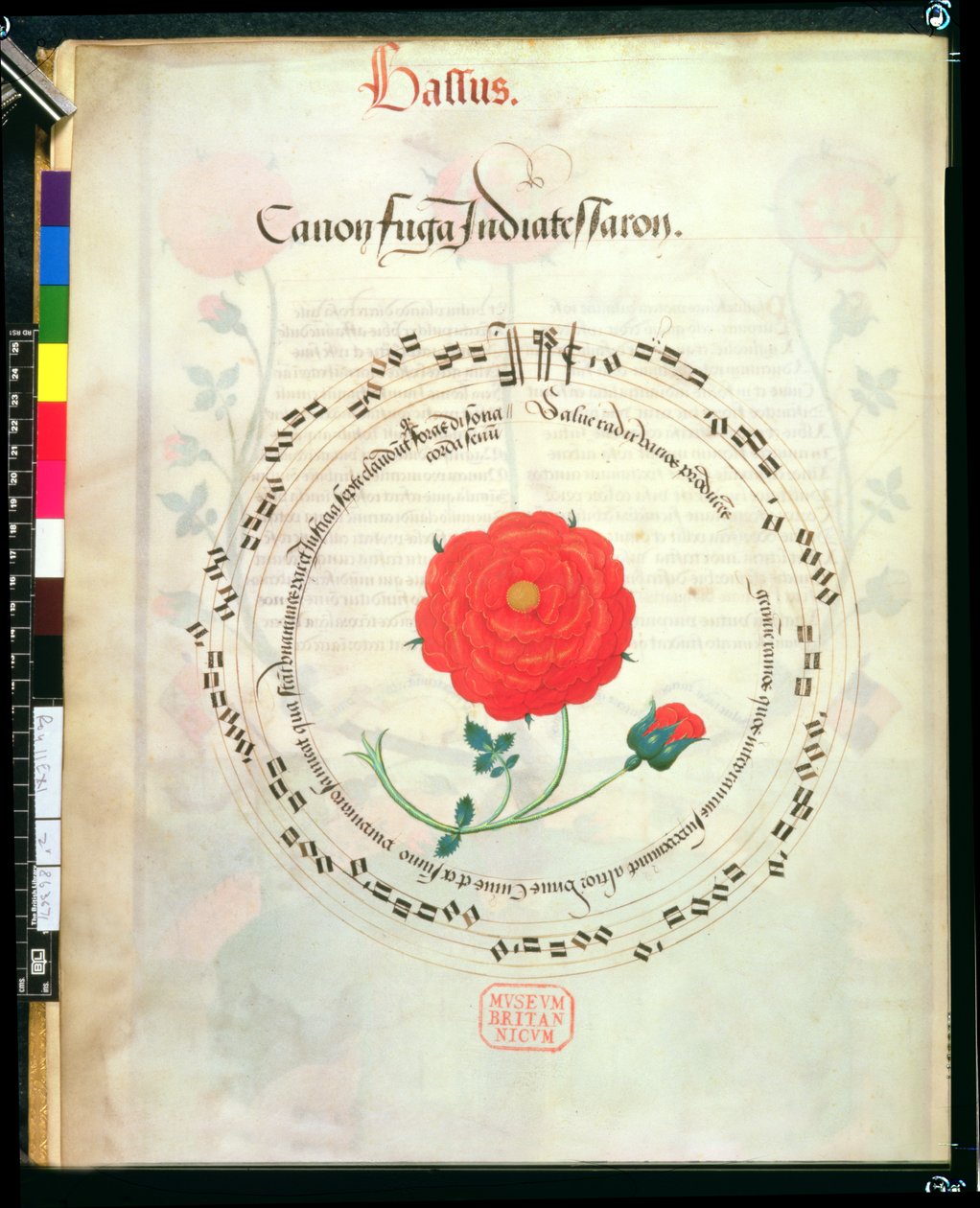 Canon, with circular staves and rose at centre, from Motets by Richard Sampson by English School