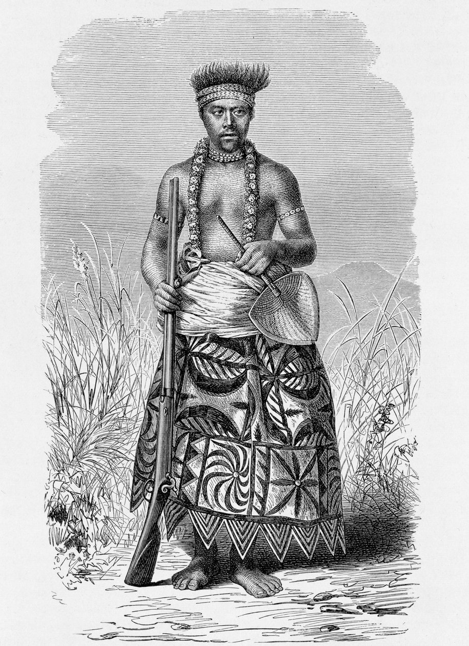Samoan Warrior in Tapa Clothing, from 