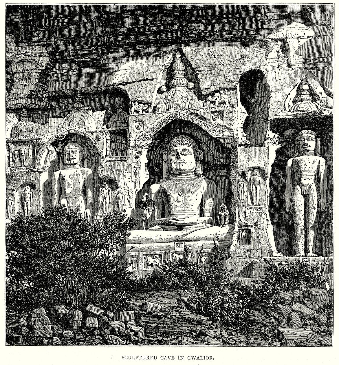 Sculptured Cave in Gwalior by English School