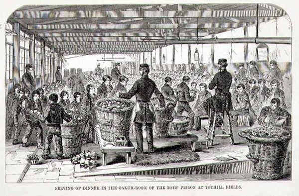 Serving of Dinner in the Oakum-Room of the Boys