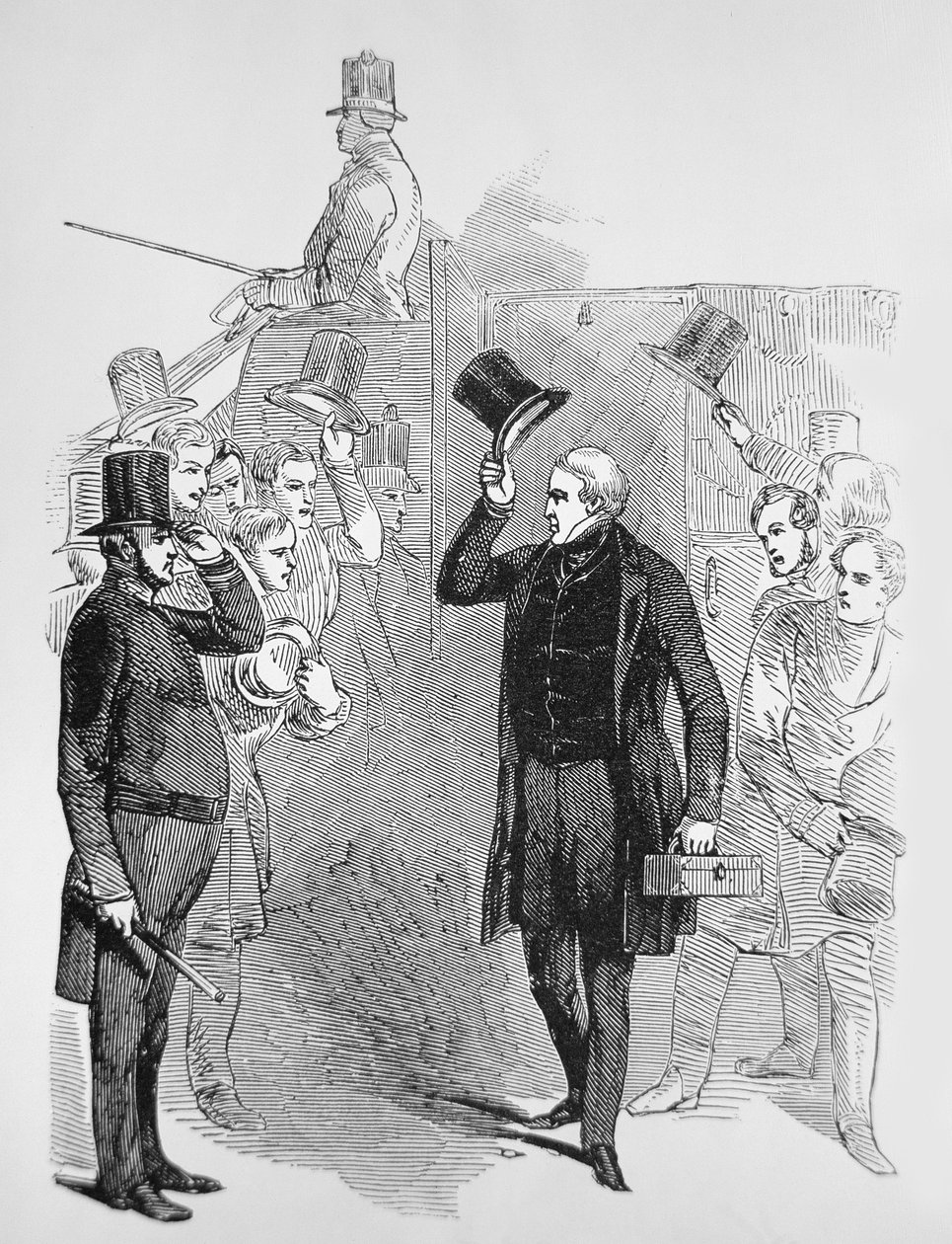 Sir Robert Peel arriving at the House of Commons, saluted by a 