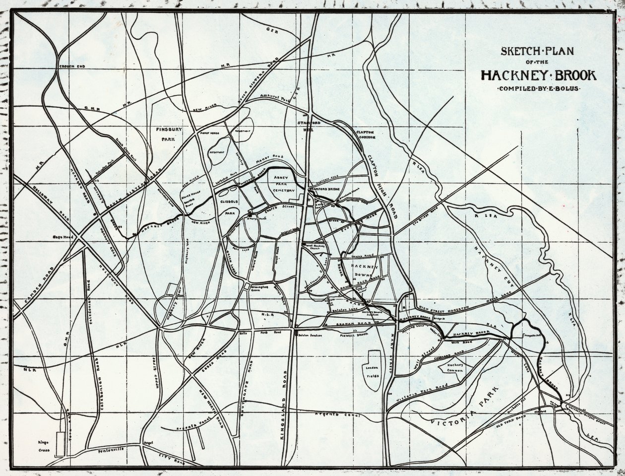 Sketch Plan of the Hackney Brook, compiled by E. Bolus by English School