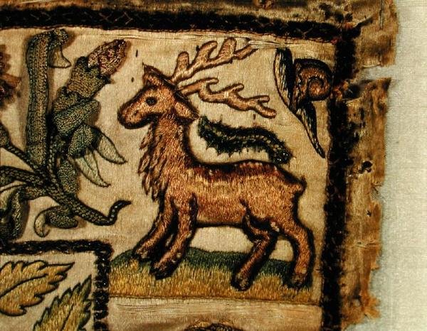 Stumpwork Depicting a Stag (detail) by English School