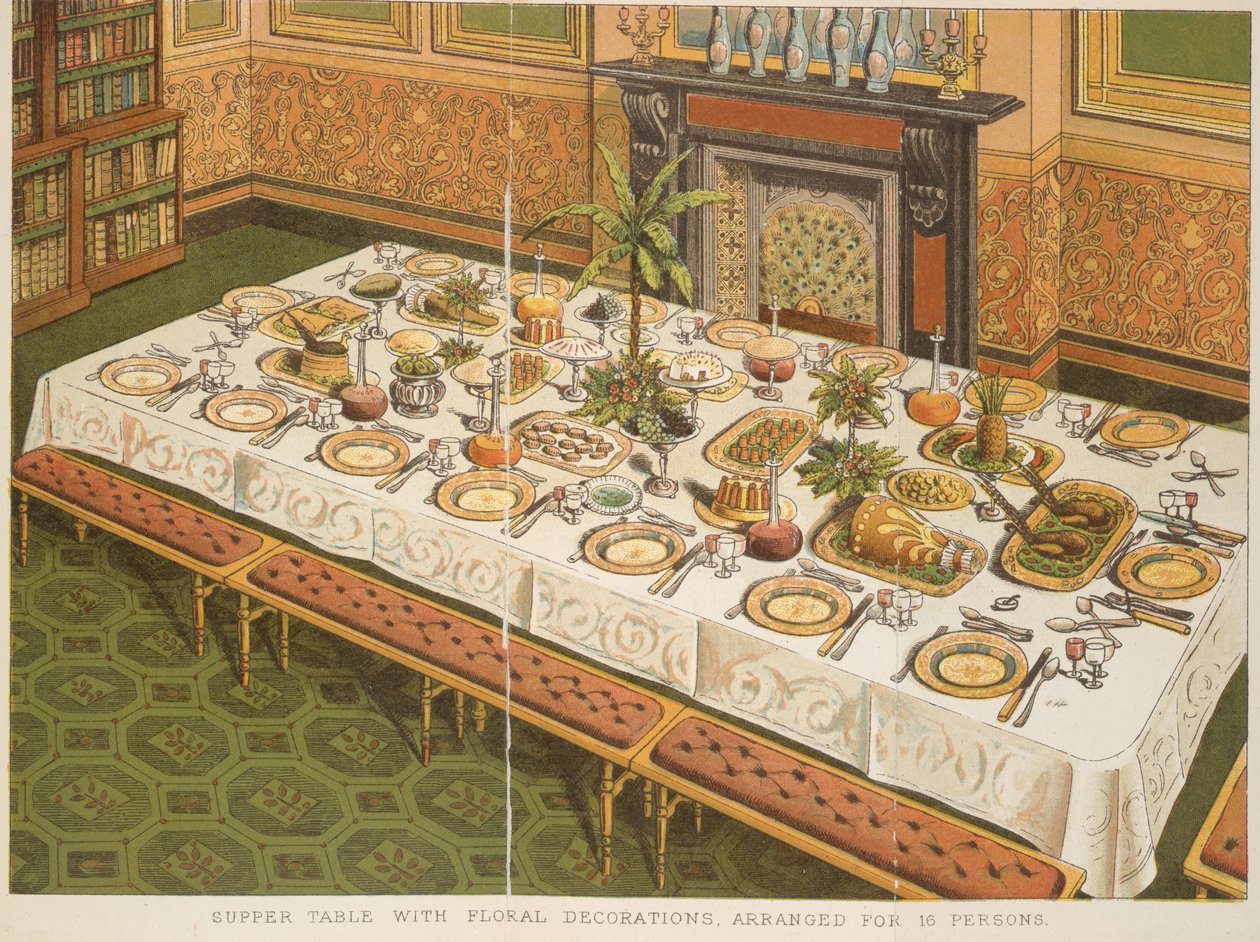 Supper Table with Floral Decorations, Arranged for 16 Persons, from 