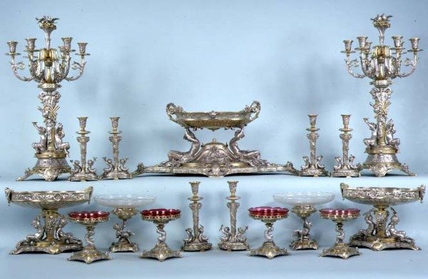 Table Garniture, Probably Designed by Leonard Morel-Ladeuil, by Elkington and Co, Birmingham by English School