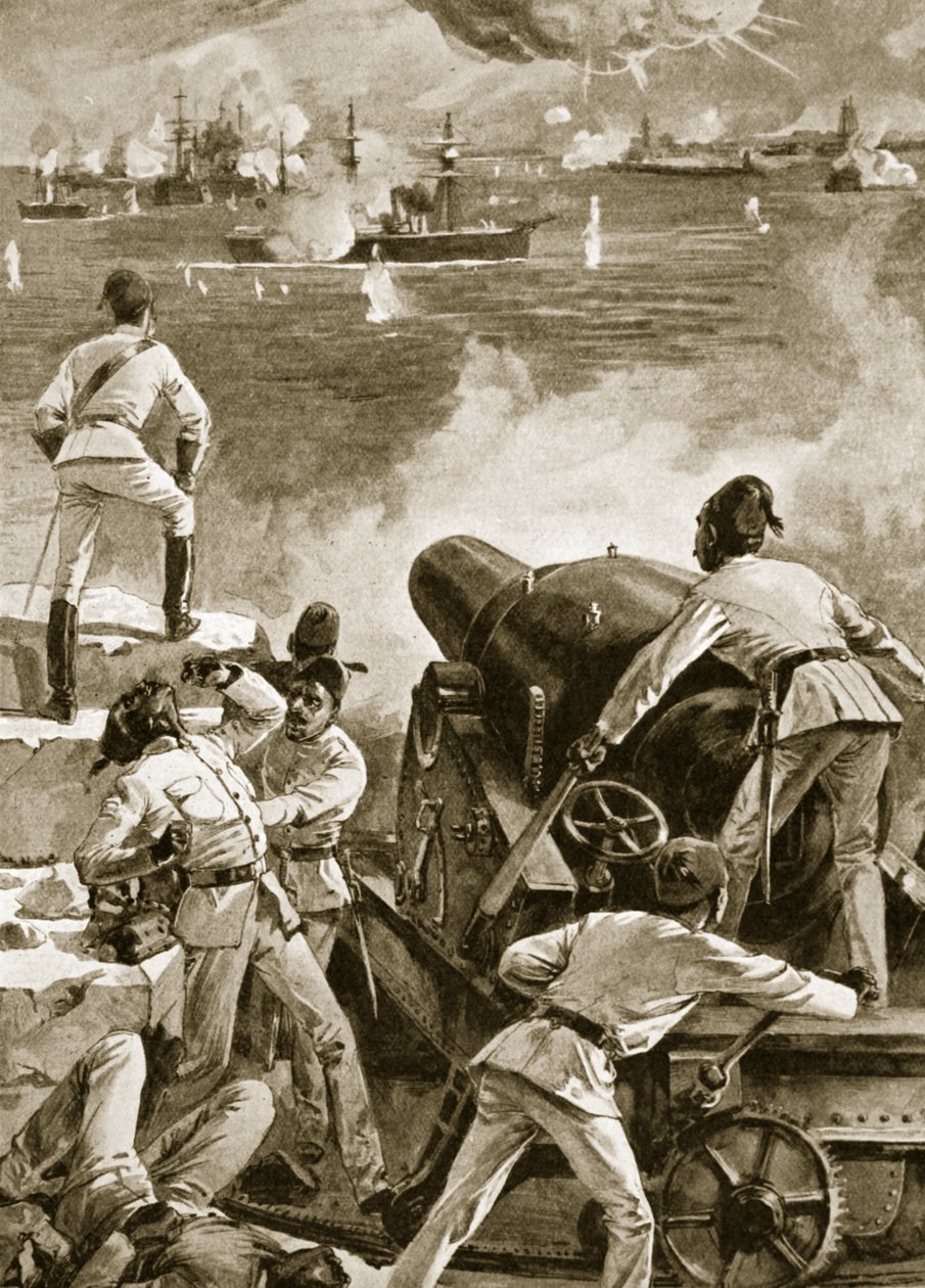 The British Fleet bombards the Ports at Alexandria, July 11th, 1882 by English School